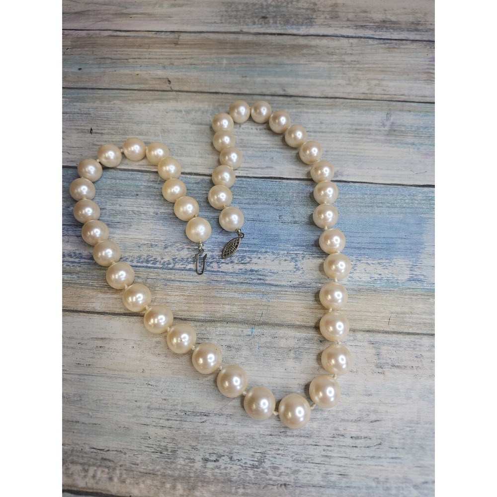 Champagne Luster single strand Necklace Sterling Silver Clasp 25" Knotted
